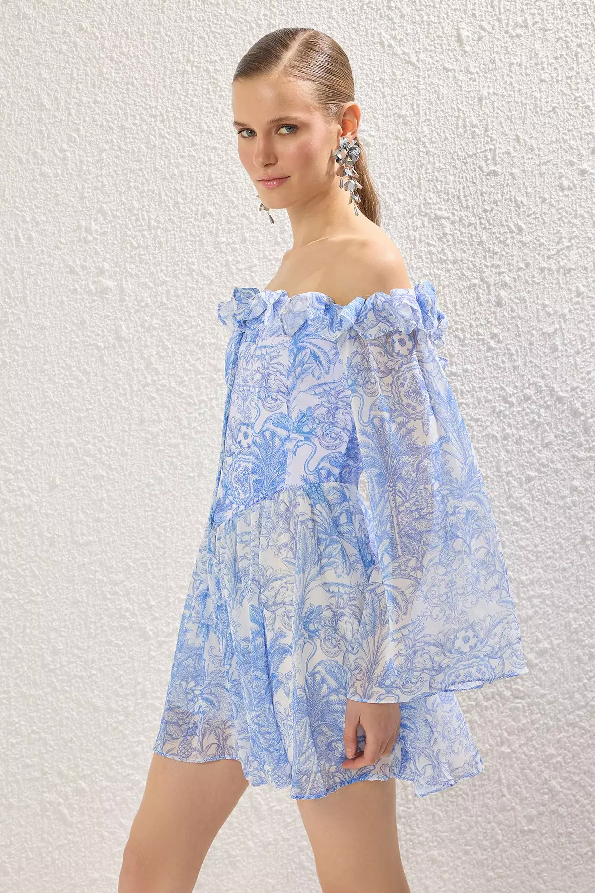 Blue-Multicolored A-Line Lined Flounce Chiffon Short Evening Prom Dress TPRSS23EL00096