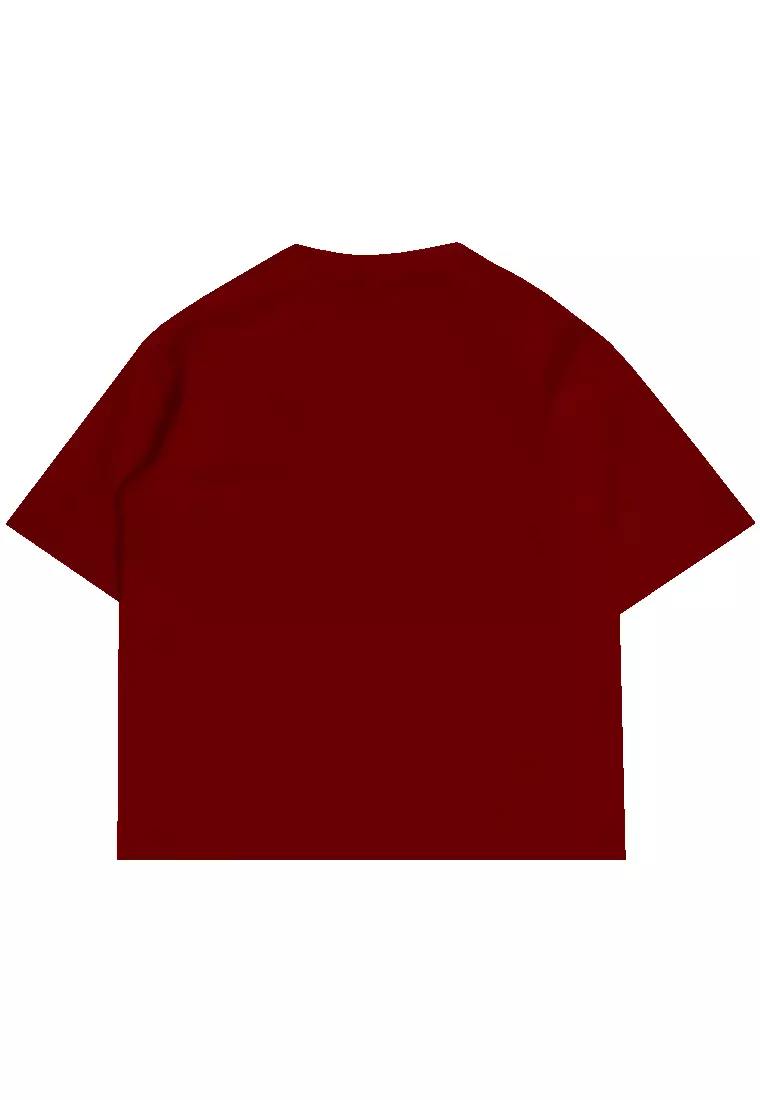 MTM74 kaos oversize tebal scuba distro pria outline fire maroon