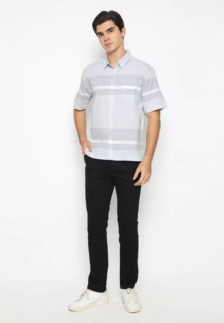 POLICE Kemeja Border Printing Biru Regular Fit Pria