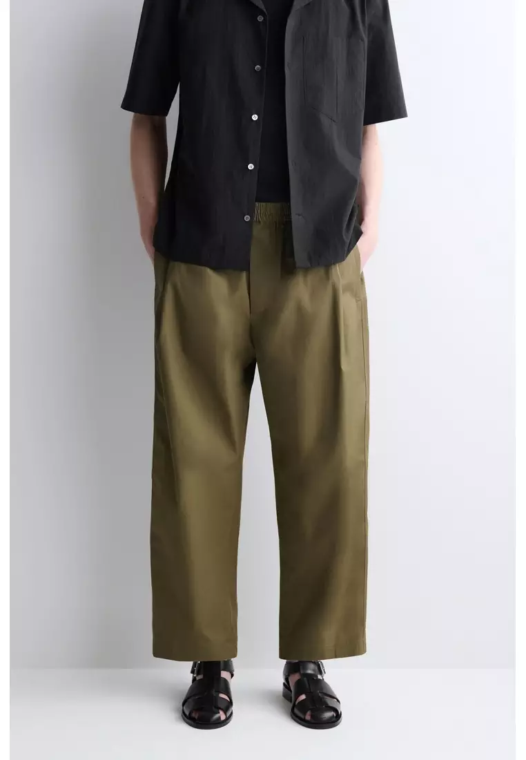 CROPPED ELASTICATED RELAXED-FIT WIDE-LEG TROUSERS
