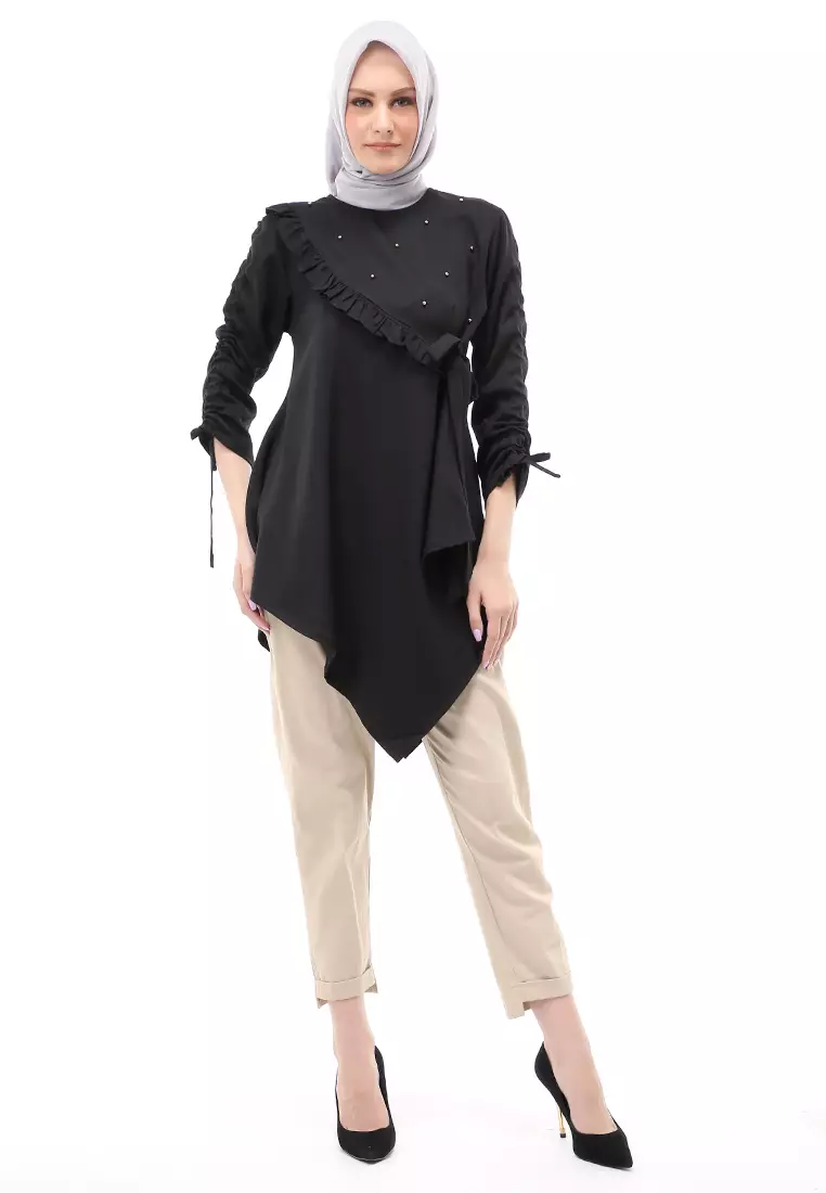 Ketrin Tunik Muslimah Atasan Wanita Polos Long Sleeve Regular Fit - Hitam