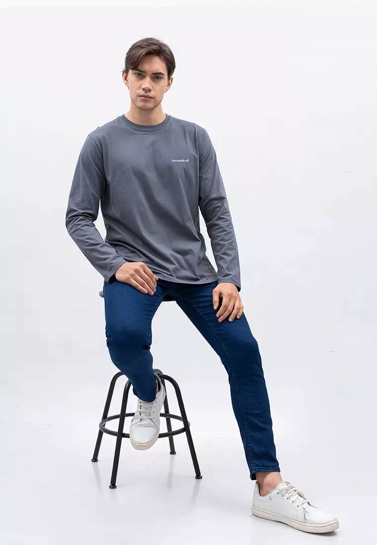 Houseofcuff Kaos Cotton Combed Lengan Panjang Pria Abu Tua