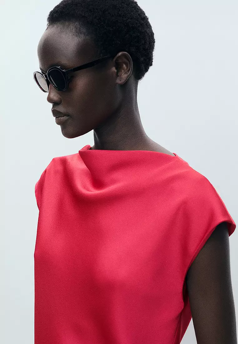 Satin Blouse With Draped Neck