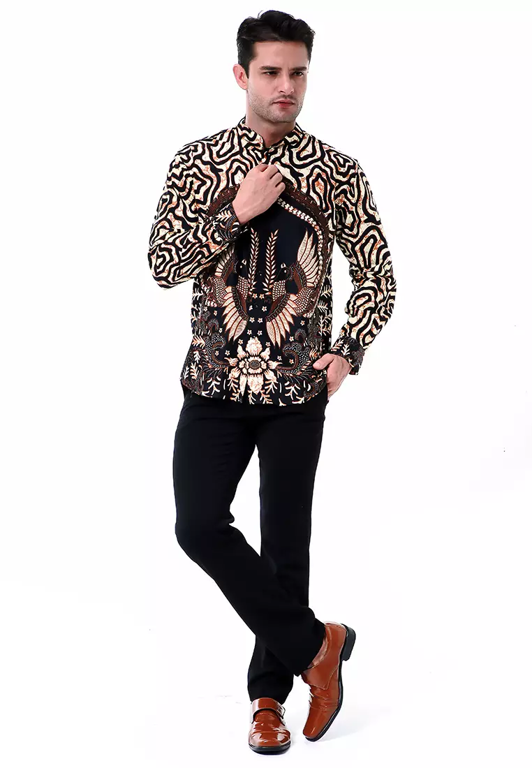 Blade Kemeja Formal Pria Batik Floral F Slim Fit Lengan Panjang Material Cotton ORIGINAL - Cream