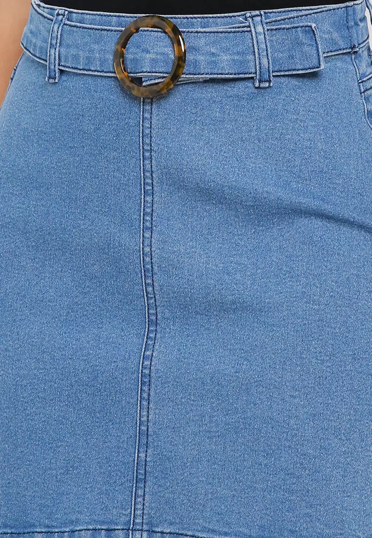 Buy ZALORA BASICS Buckle Detail Denim Mini Skirt 2023 Online ZALORA Philippines