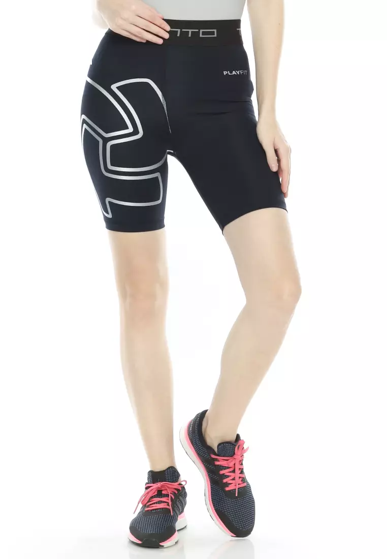 Tiento Baselayer Leging Celana Pendek Ketat Olahraga Pria Legging Sport Short Pants EXO Series Black Gold Men