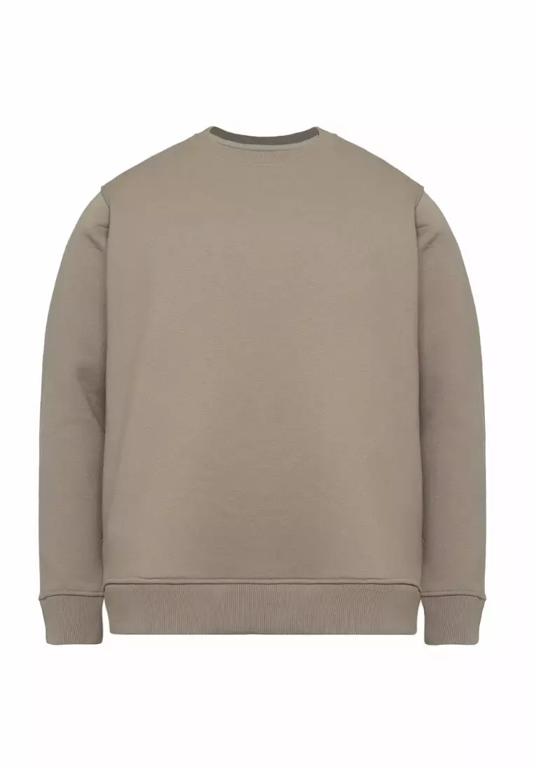 Cotton Well Coofy Crewneck Sweatshirt with Hidden Pocket Toffee | Sweater Polos Kantong Tersembunyi Coklat Mocca