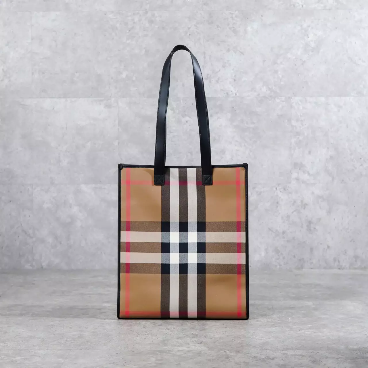 Tas BURBERRY CHECK BEIGE BLACK CANVAS SHOPPER BAG 100% ORIGINAL