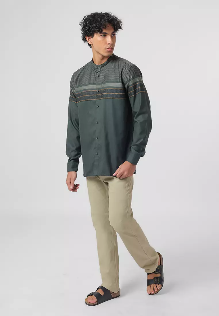 Kemeja Koko Pria Lengan Panjang Baju Muslim Pria AZKHA ARMY GREEN