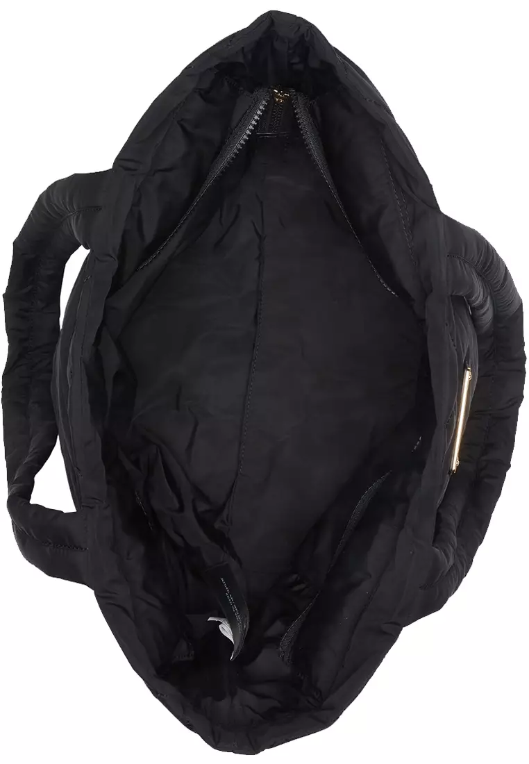 Quilted Nylon Medium Tote Bag in Black