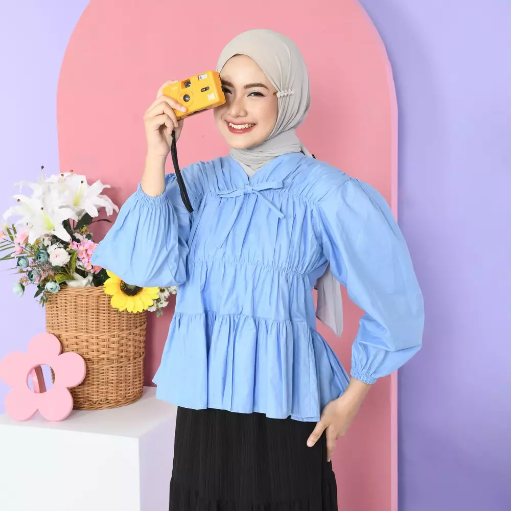 Liora Rubber Blouse - Soft Blue M19619 R21S1