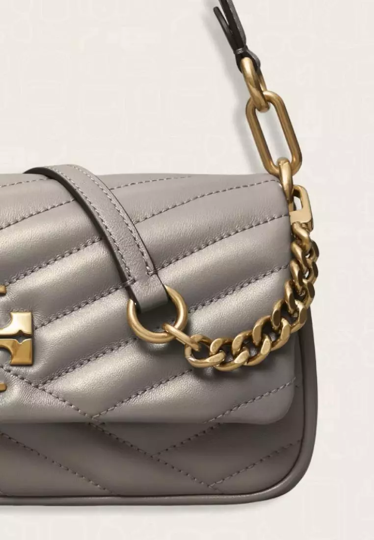 Tory Burch Small Kira Chevron Flap Shoulder Bag Gray Heron