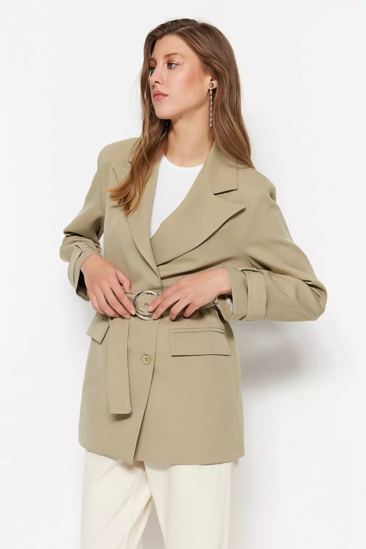 Womens khaki online blazer jacket