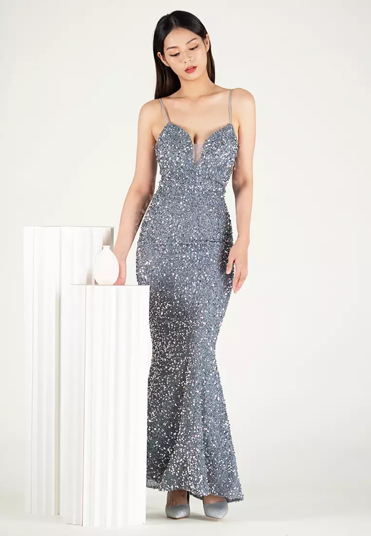 Silver store dinner dress