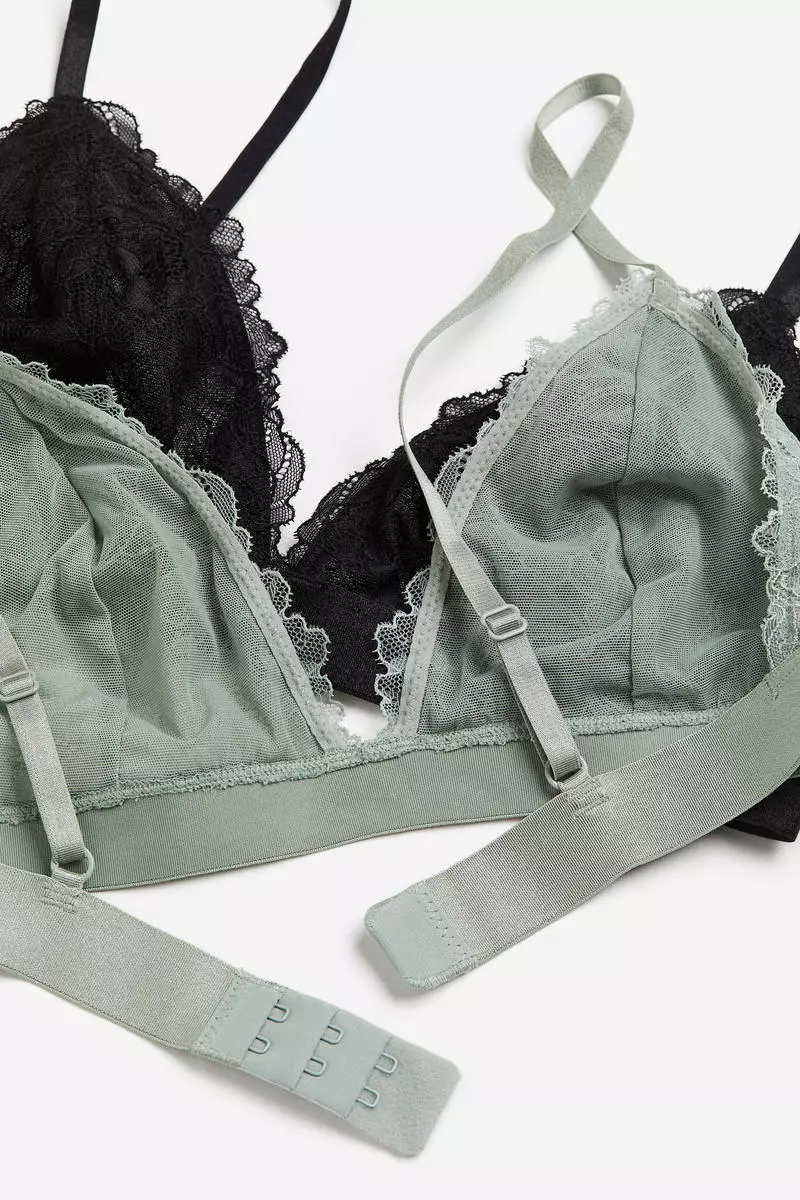 Buy H&M 2-pack soft lace bras in Khaki green Dusty Light 2024