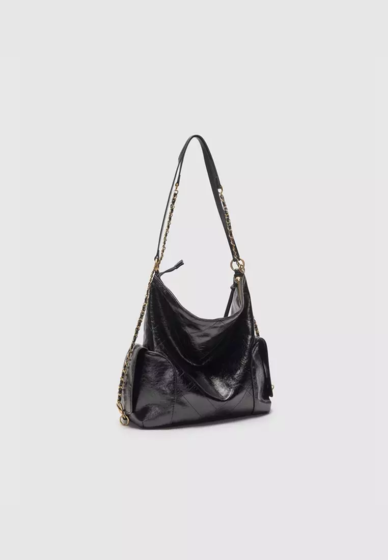Pale Quilted Hobo Bag With Chain Strap
