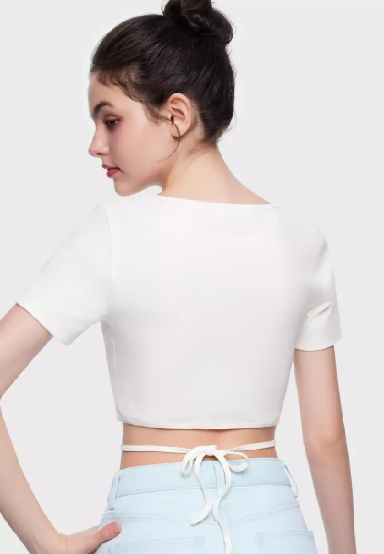 RUBINA SHORT SLEEVE SQUARE NECK CROPPED TEE TRIANGLE-SHAPED CROP TOP FOR WOMAN GIRL TP10382