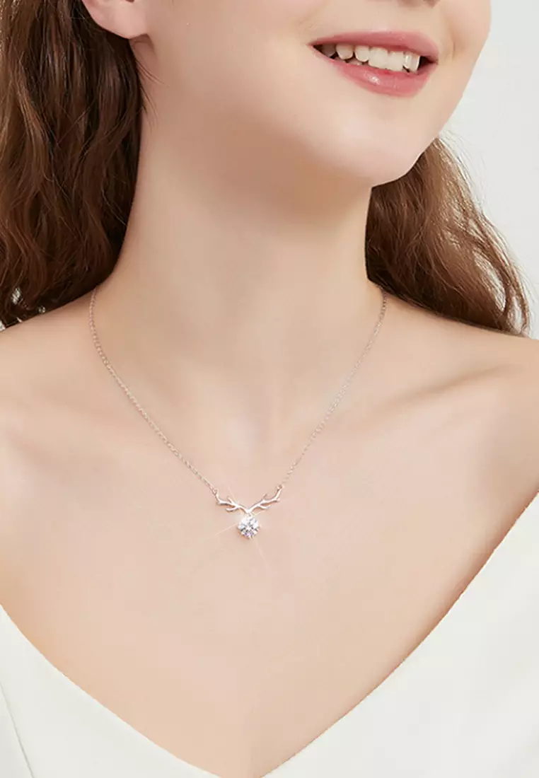 Kalung Wanita Original Berlian 2 Karat Dilapisi Platinum Fashion Cewek Necklaces silver color