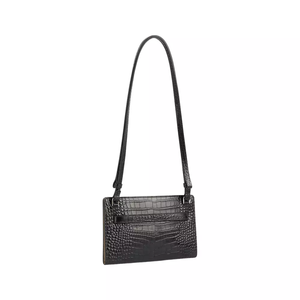 Belted Croco-Embossed Crossbody Black
