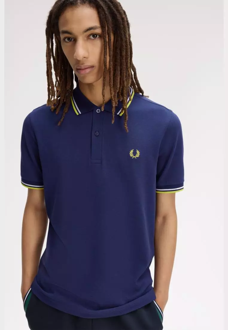 Fred Perry M3600 The Twin Tipped Fred Perry Shirt (French Navy / Dusky Blue / Citron)