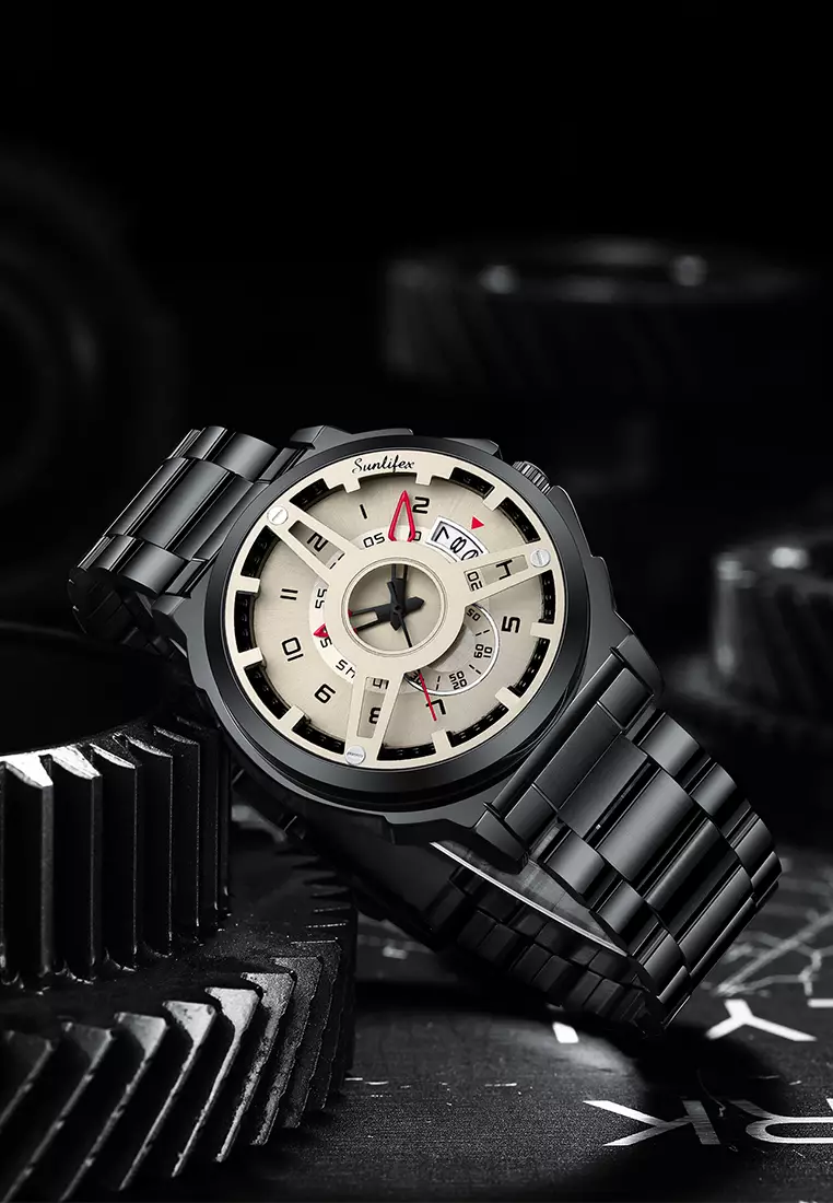 Jam Tangan Pria 9111 Hollow Dial Kuarsa Mode Tanggal Cool Anti Air Jam Tangan Cowok Original blackbrown