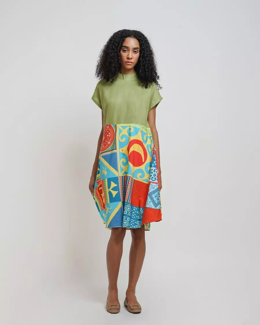 Patchwork Empire Waist Dress - Sumba Summer