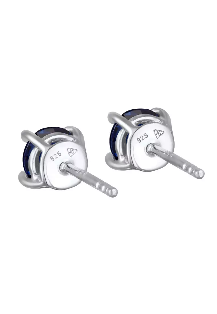 EXCLUSIVE Anting Perhiasan Perak 925 Pria Stud Round Timeless Blue Synthetic Sapphire