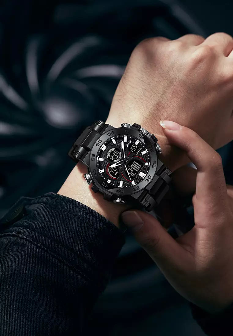 Jam Tangan Pria Original Analog & Digital Multifungsi Olahraga Tali Silikon Anti Air Jam Tangan Cowok-black