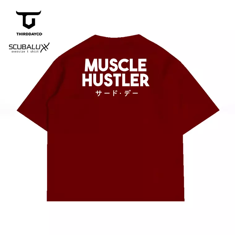 MTX84 kaos oversize gym distro pria bahan tebal scuba "muscle hustler" maroon