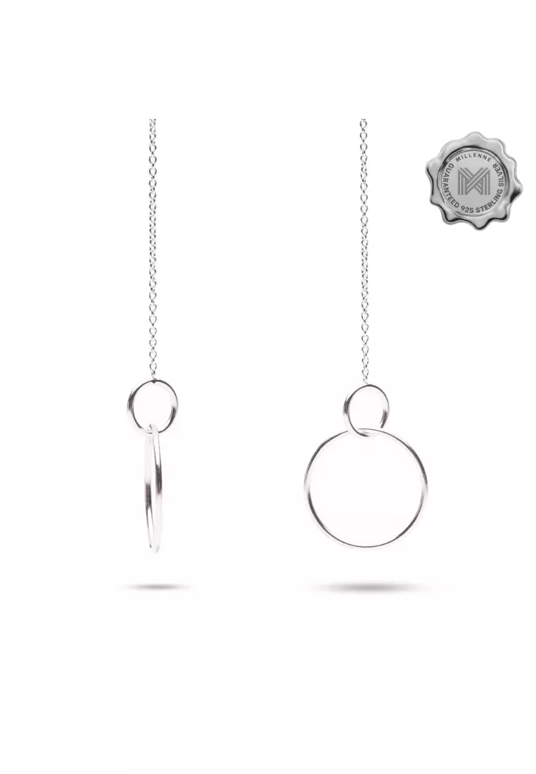 Minimal Circle Links Silver Threader Earrings with 925 Sterling Silver