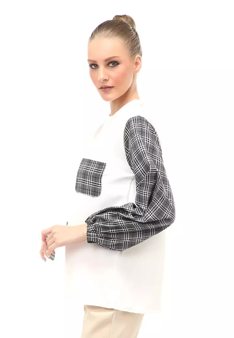 Shana Blouse Dual Tone Color Lengan Puff Atasan Wanita - Denim