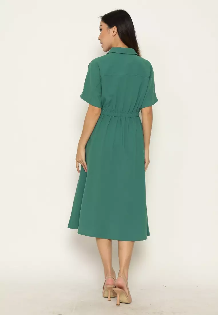 Urban Exchange Gabby Dress Green - Gaun Kasual Midi Dress Natal