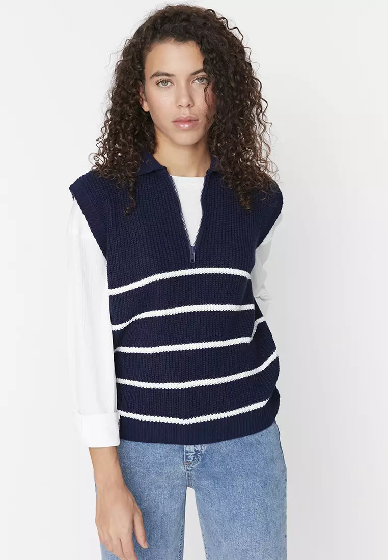 Trendyol Zipper Striped Knit Vest 2024