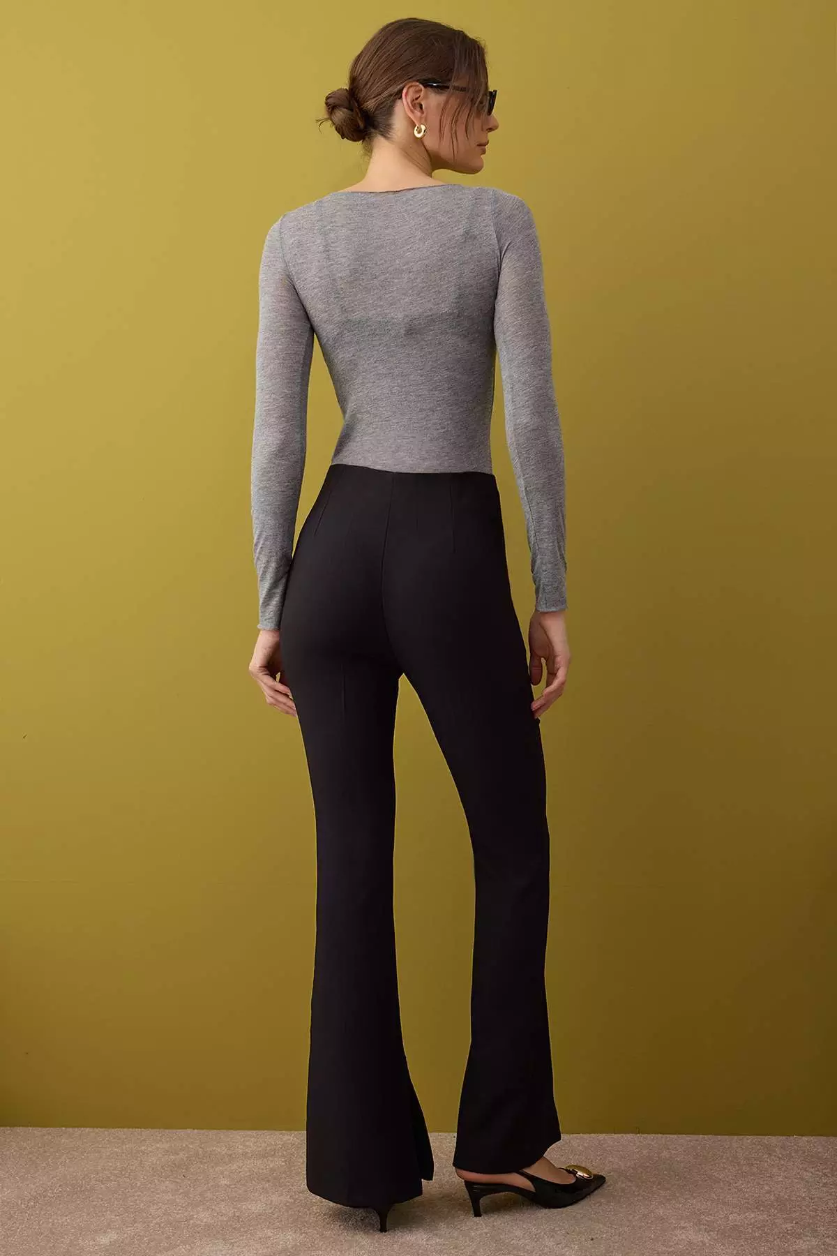 Black Flare Ribbed Pants Twoaw26Pl00043