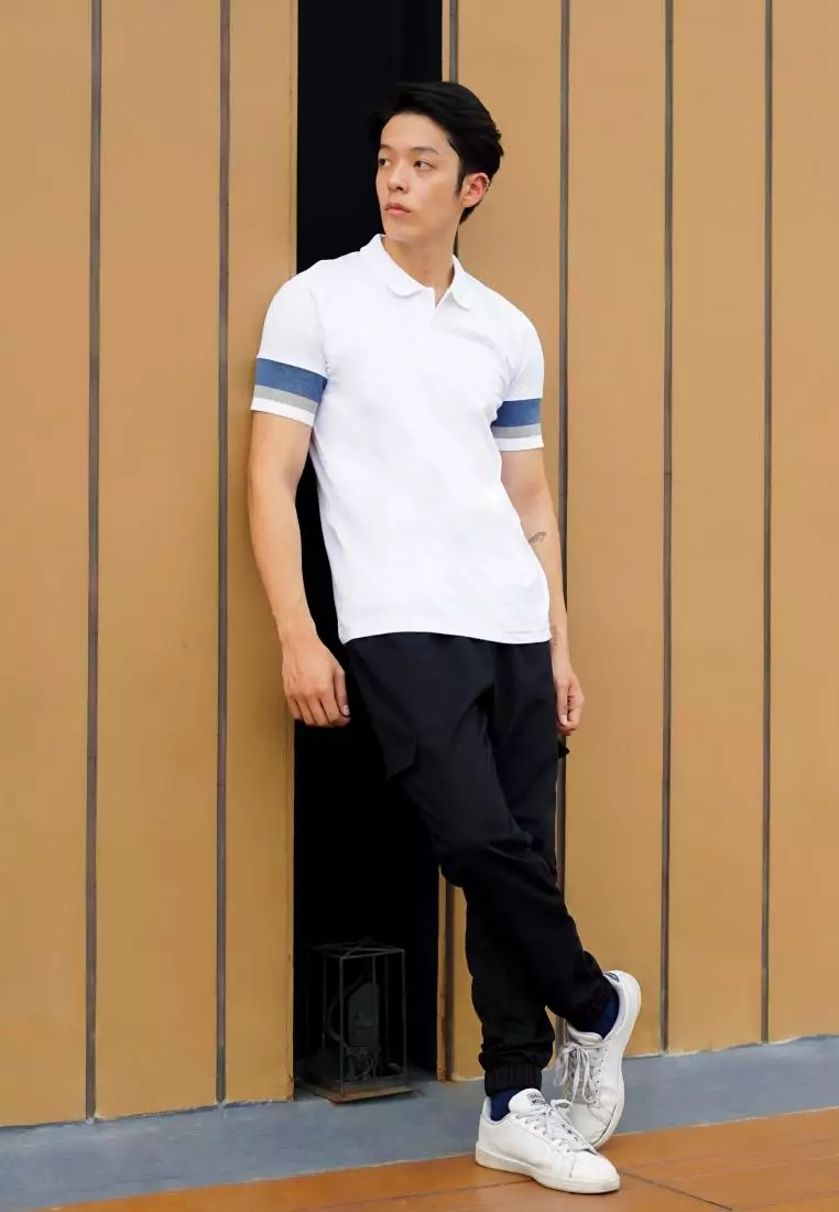 Kale Dion White Blue / Polo Shirt  Pria / Kaos Kerah Casual