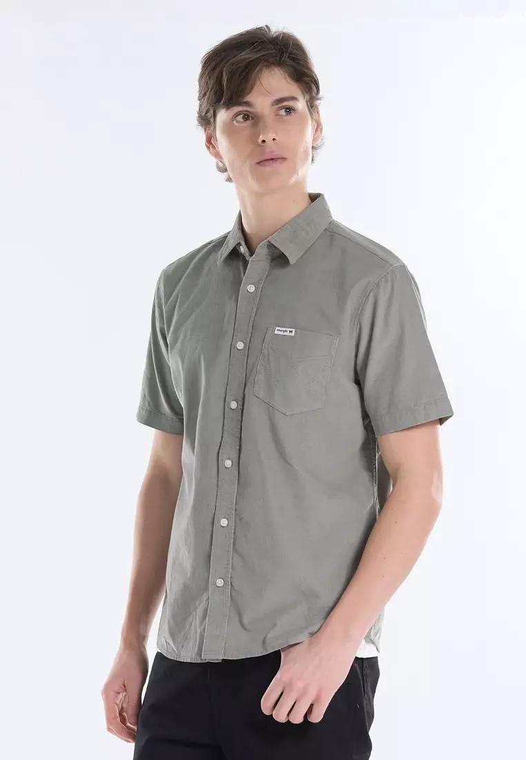 Button Down Short Sleeve Polo for Men in Pale Green