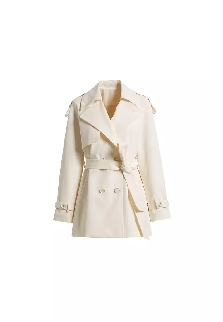 Buy Hopeshow Double Breasted Wrap Trench Coat with Waist Tie 2024 ...