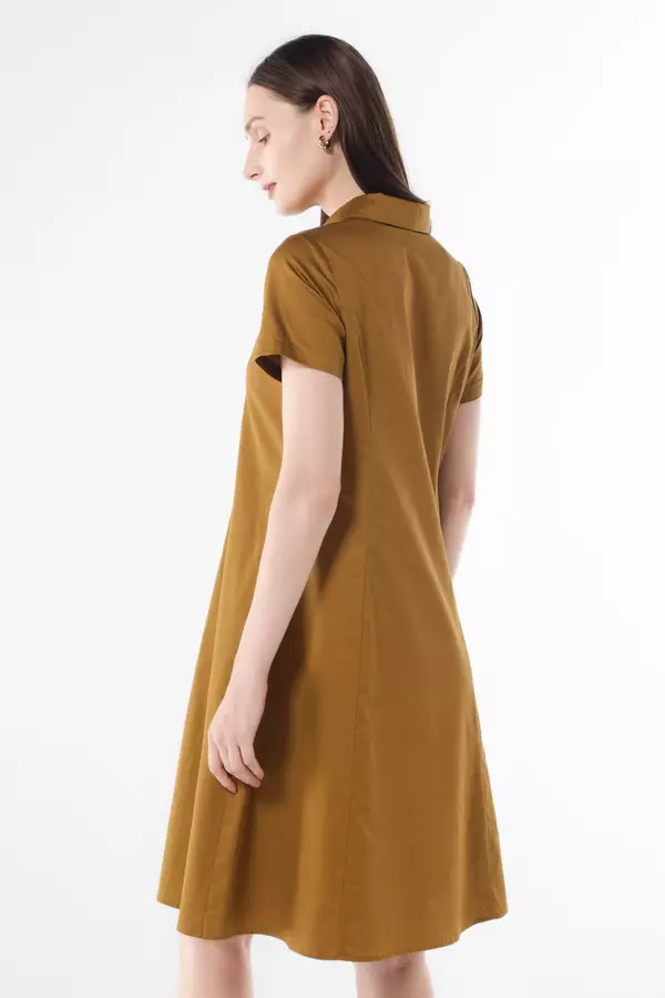 MINIMAL - Harriette - Dress Katun Lengan Pendek - Brown Warna Brown