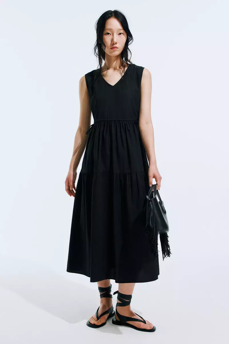 Drawstring-detail cotton dress