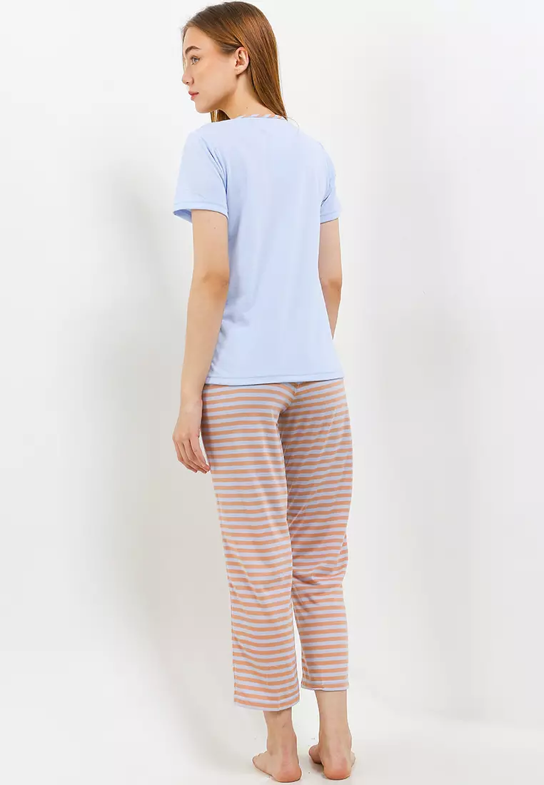 Pyjama Baju Tidur Short Sleeve Long Pants Sleepwear