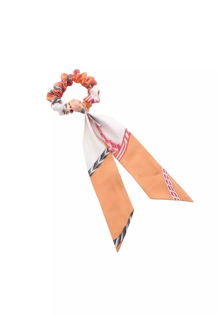 Pre-Loved Hermès Bella scrunchie hair accessory silk coral orange multicolor
