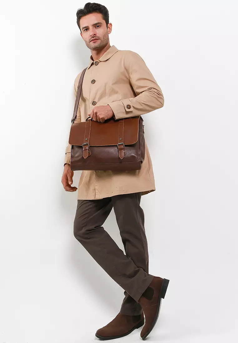 Distressed Leather Compact Office Bag