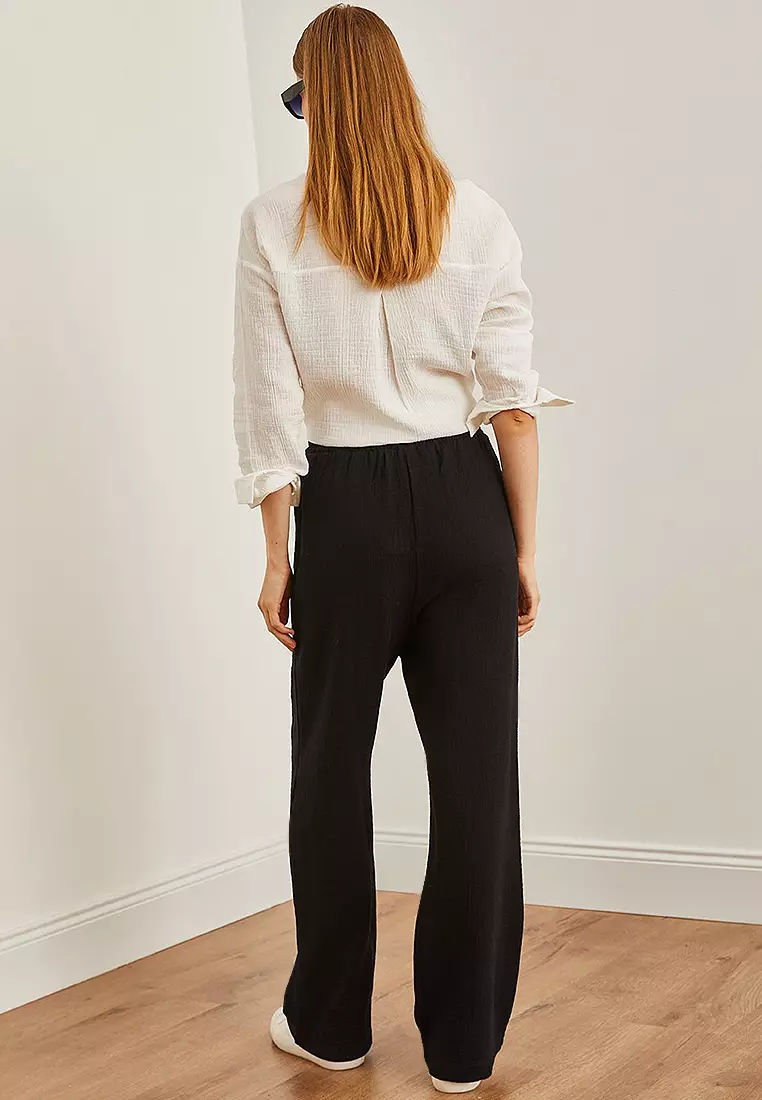 Elastic Waist Pocket Muslin Trousers