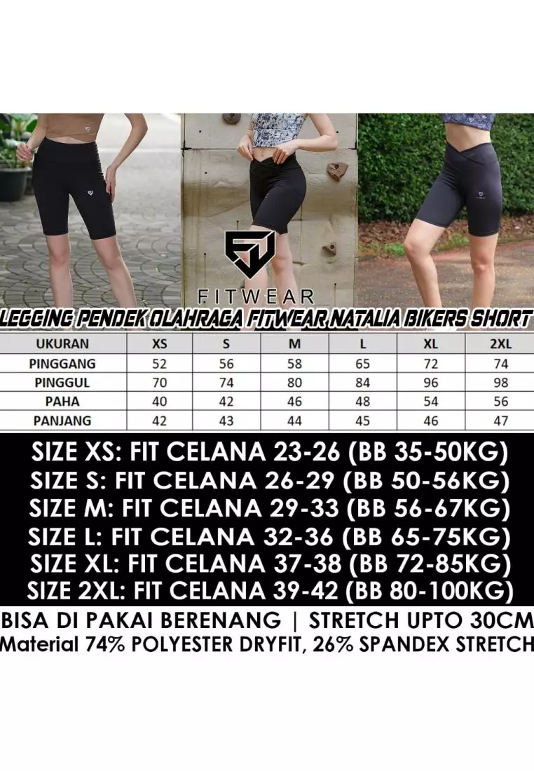 Fitwear - Legging / Celana Pendek Olahraga NATALIA MIDLENGTH - BLACK V WAIST