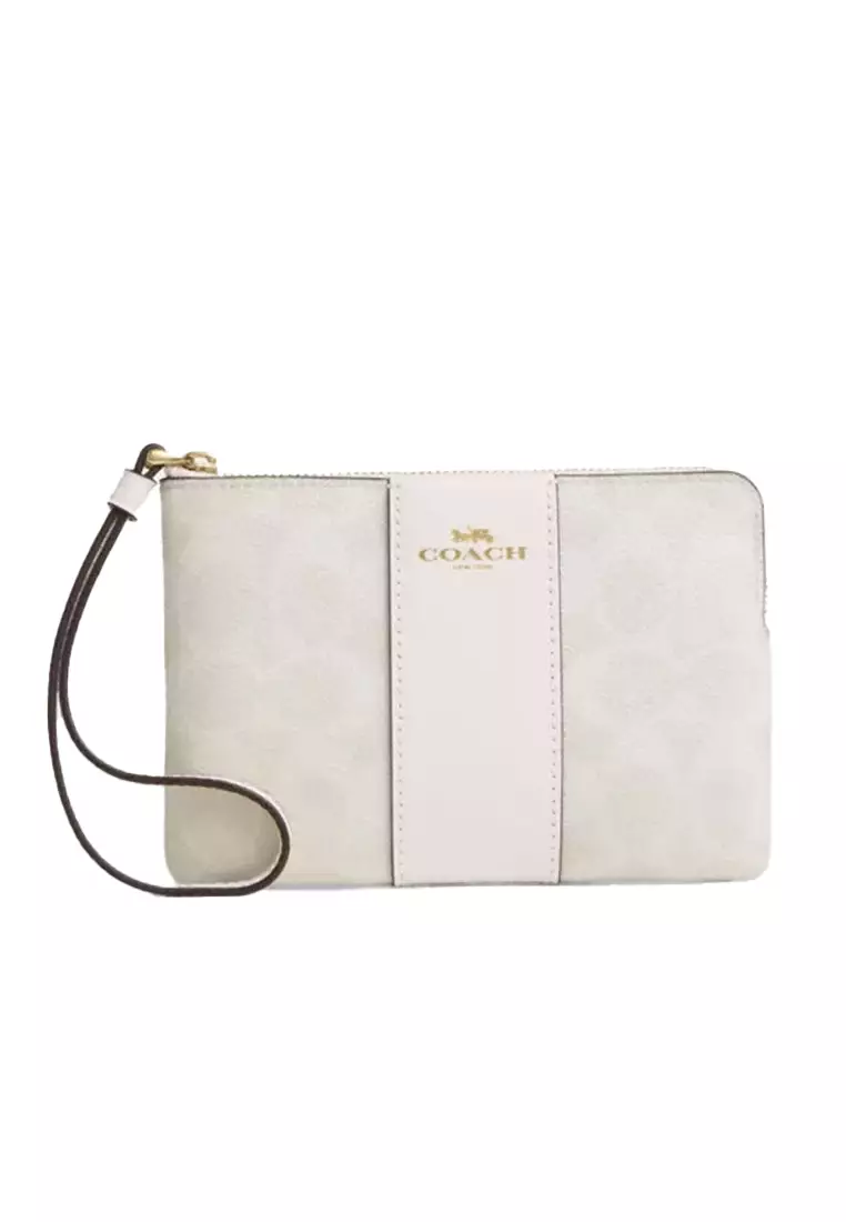 Corner Zip Wristlet In Signature Canvas With Stripe CW854