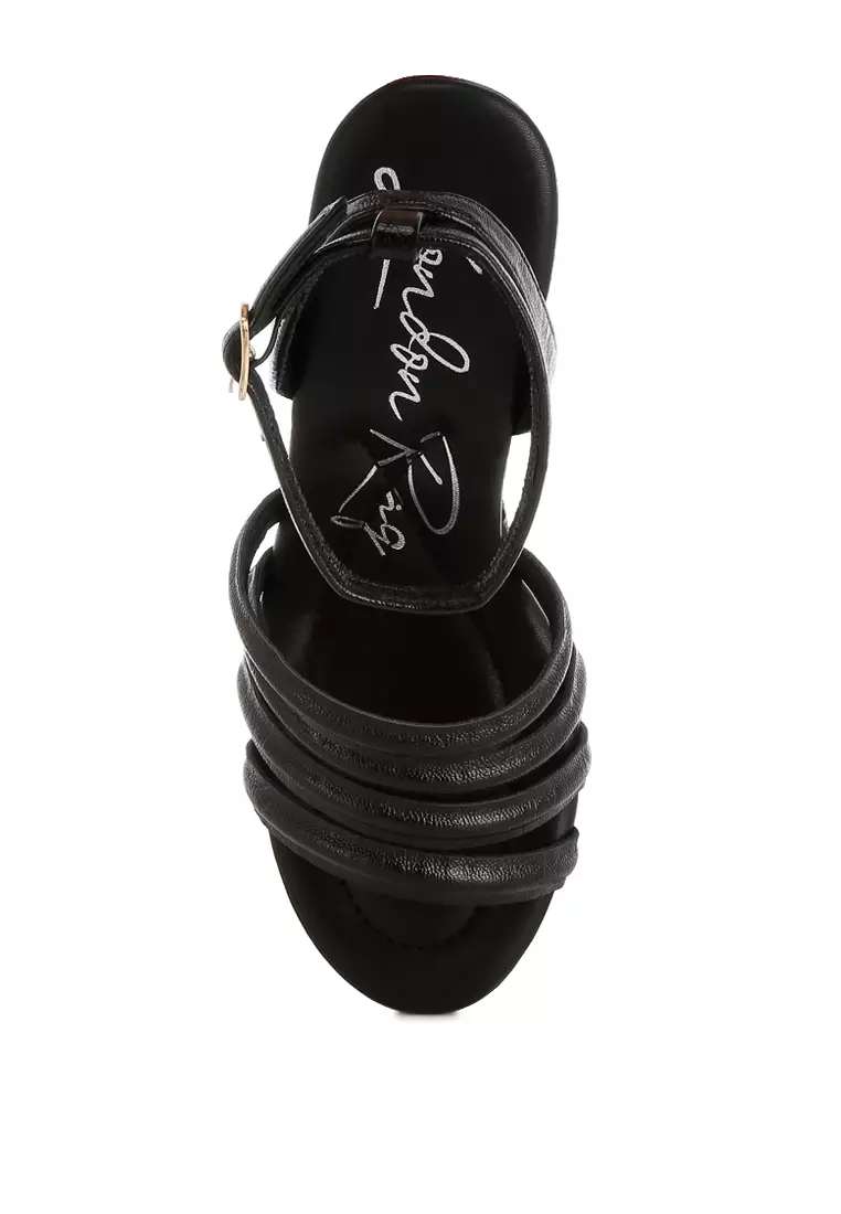 Sandal Platform Tinggi Bertali Warna Hitam