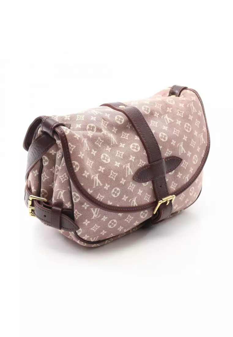 Pre-Loved Louis Vuitton Saumur PM monogram idyl Sepia Shoulder bag canvas leather Bordeaux ivory