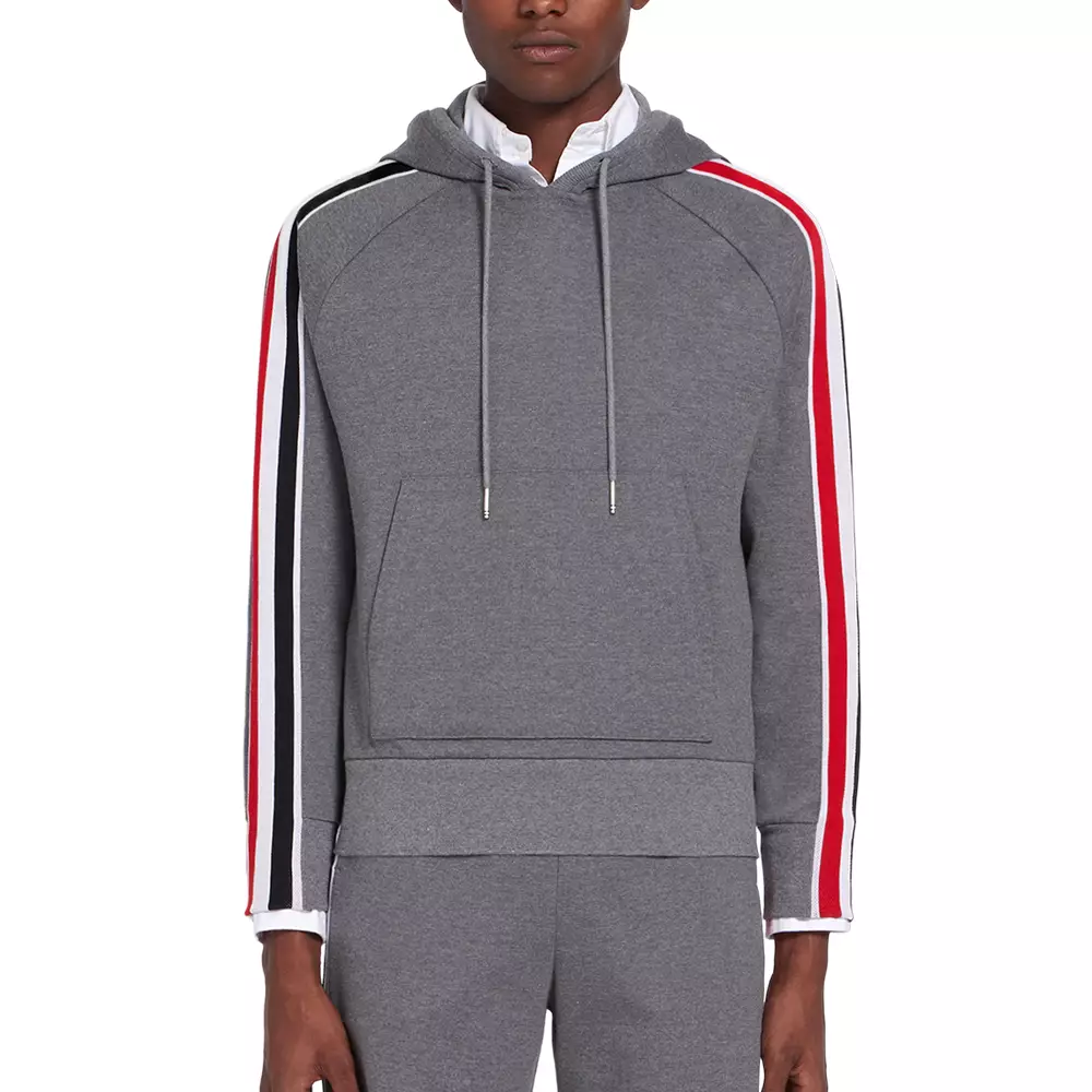 Jual Thom Browne Interlocking RWB Stripe Hoodie Medium Grey
