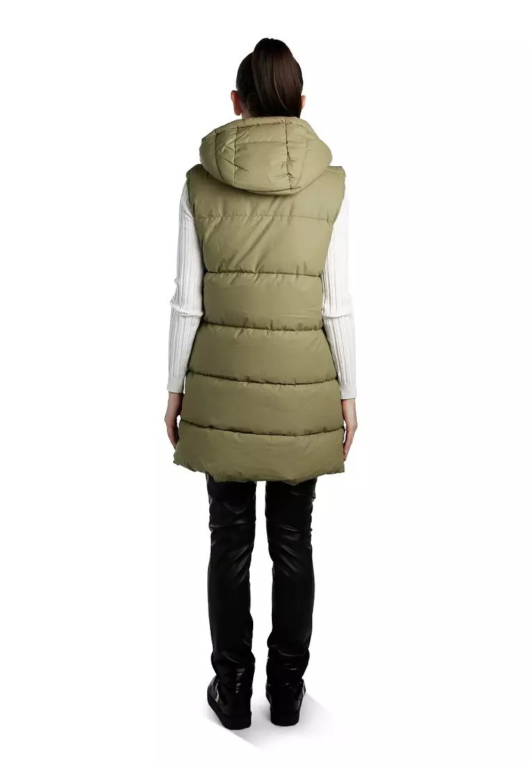 Hooded Sleeveless Vest Jumper in Soft Olive