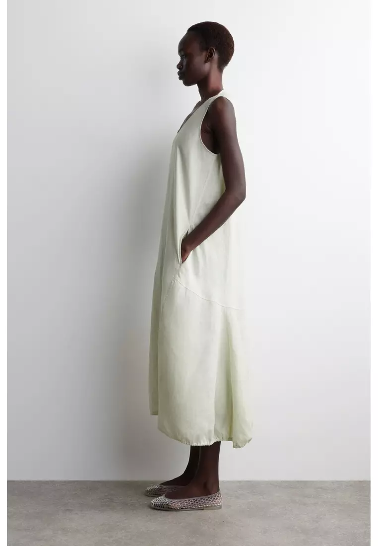 ELASTICATED-HEM LINEN MAXI DRESS